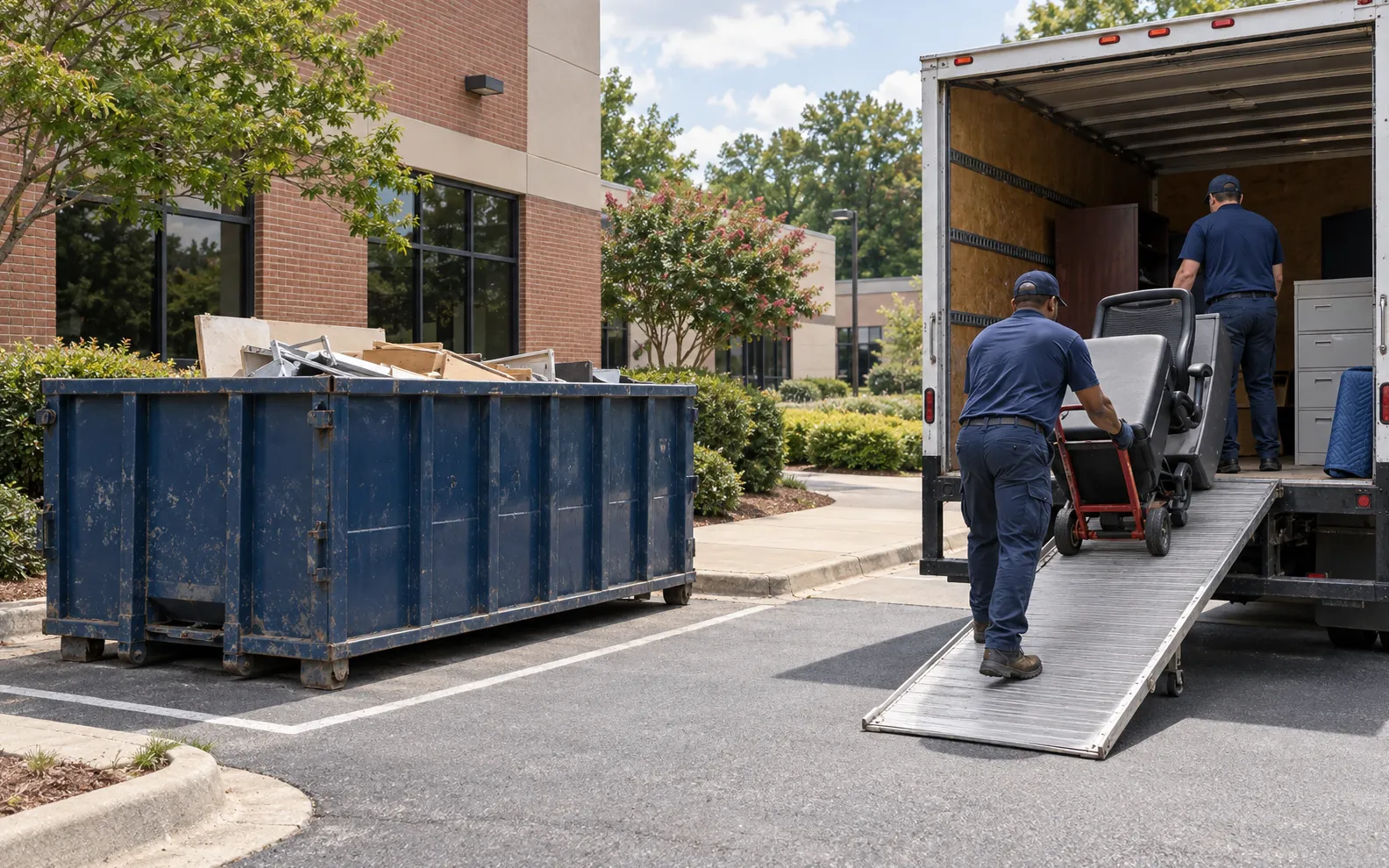 Illustrative comparison of a dumpster and full-service hauling