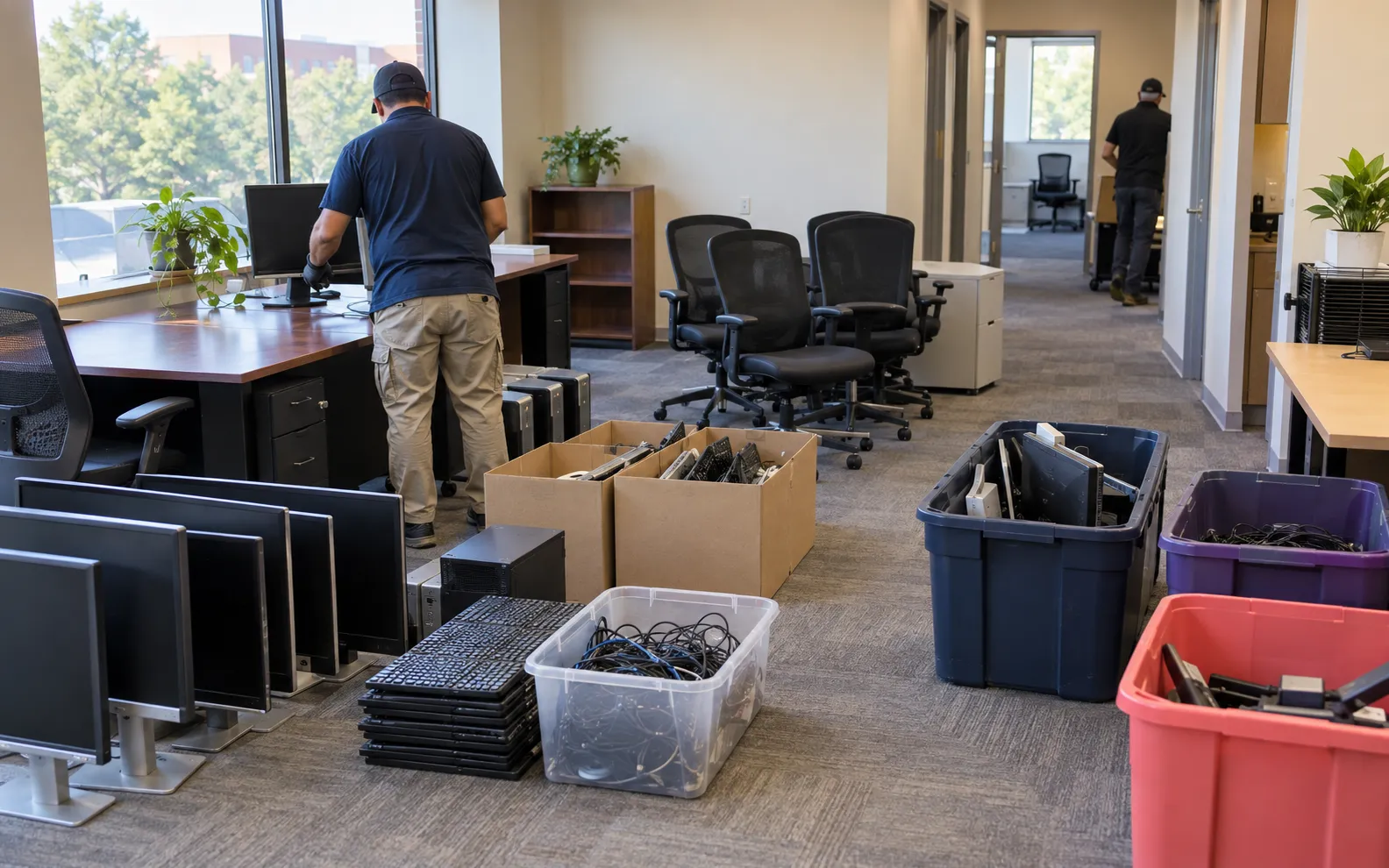 Illustrative office cleanout sorting scene